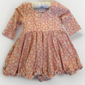 Sweet Honey Pink daisy print floral dress attached bloomers ruffle snaps